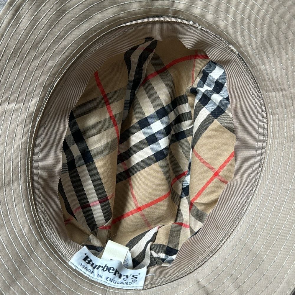 Vintage Original Burberry Bucket Rain Hat Classic Khaki Plaid Lining Size 7 - Picture 3 of 6